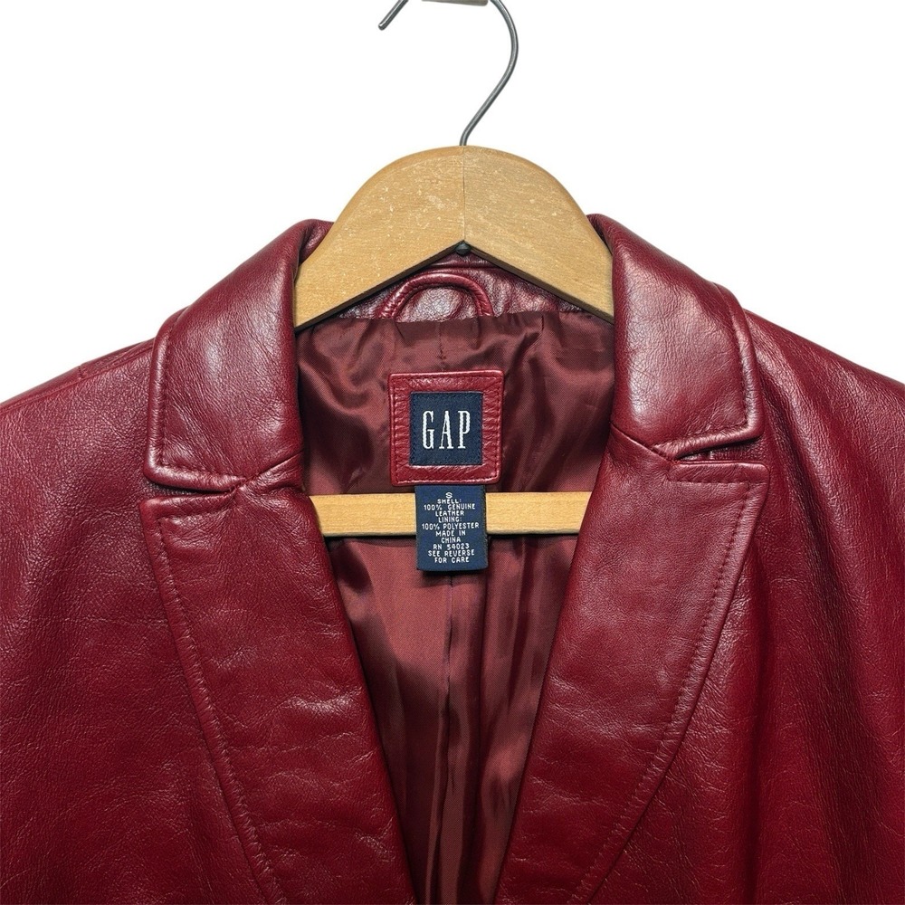 Vintage 2000 GAP Leather Jacket Womens Small Red Oxblood Blazer Y2K Genuine - Picture 4 of 10